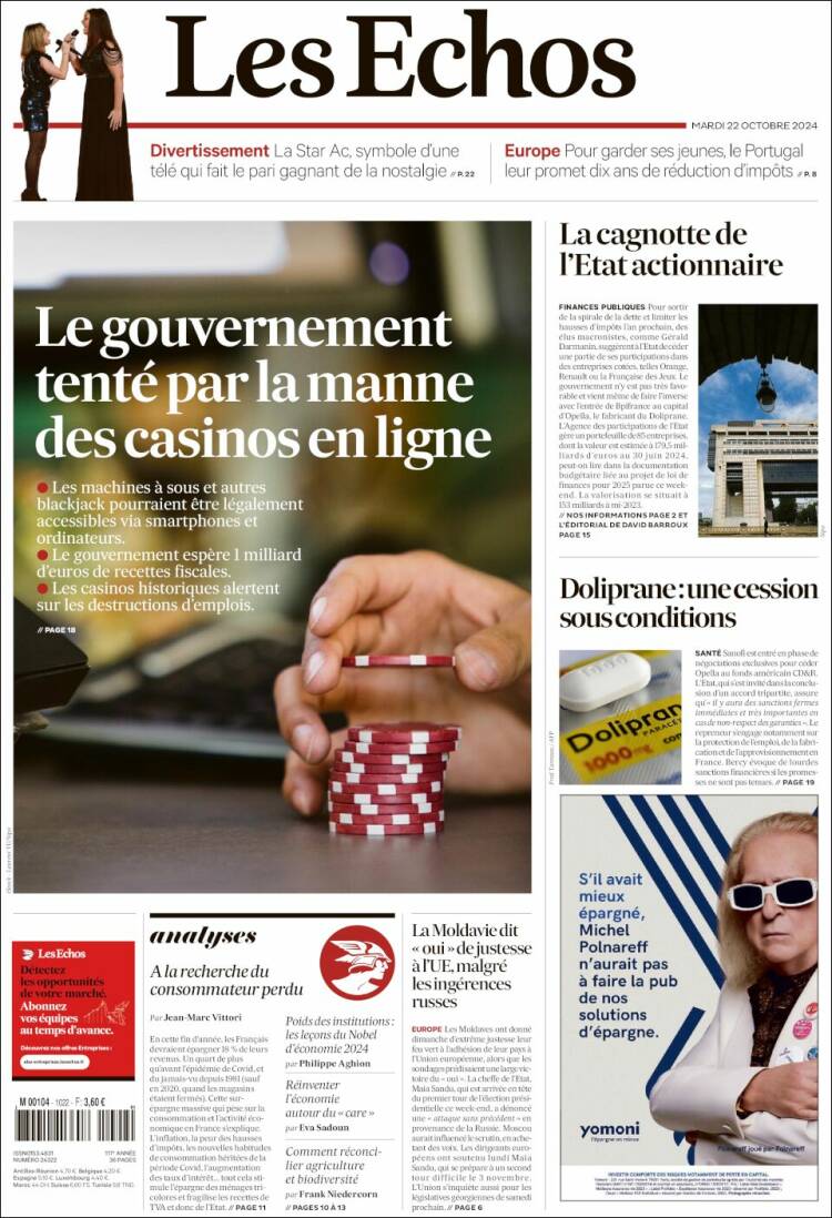 Portada de Les Echos (Francia)