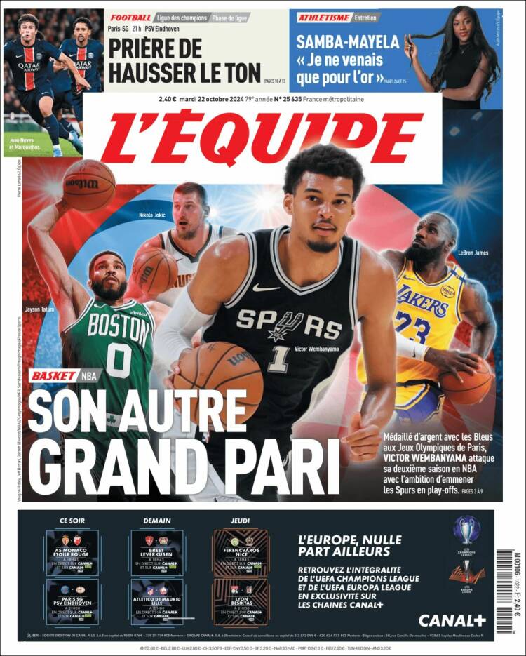 Portada de L'Equipe (Francia)