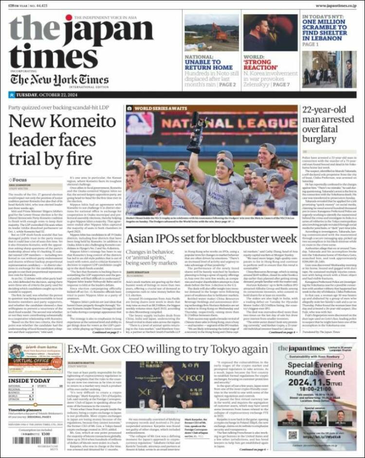Portada de The Japan Times (Japón)