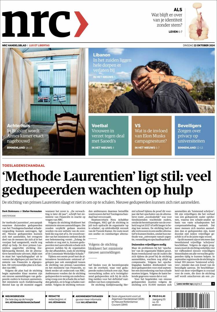 Portada de NRC Handelsblad (Países Bajos)