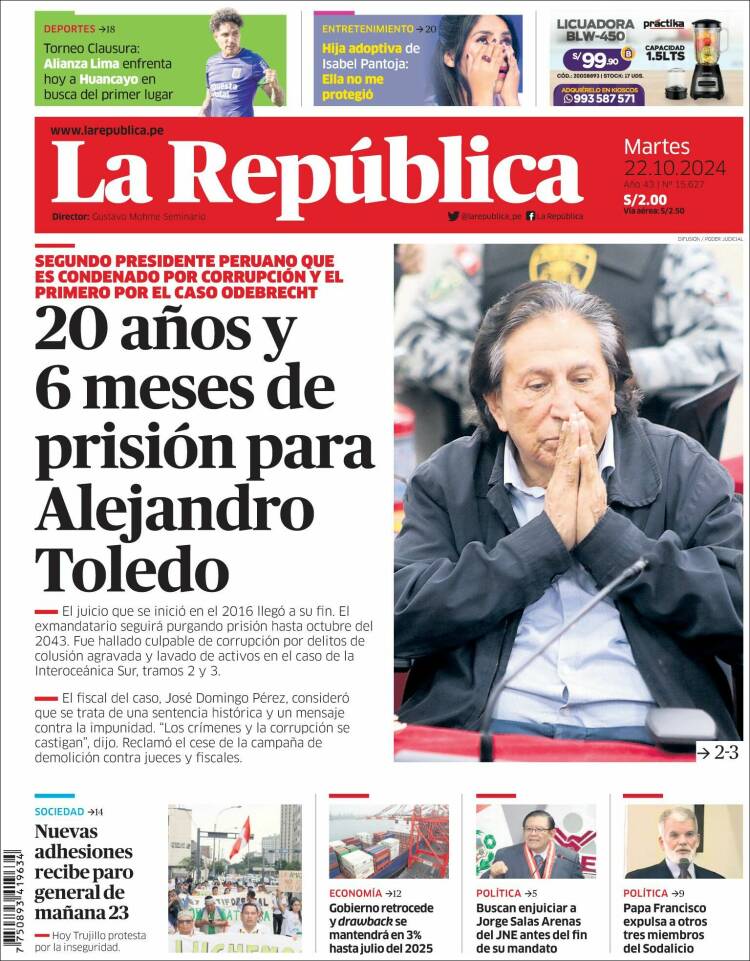Portada de La Republica (Perú)