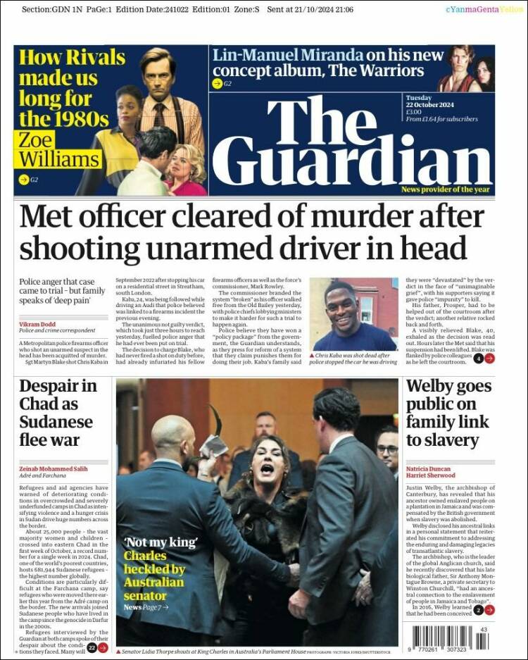 Portada de The Guardian (Reino Unido)