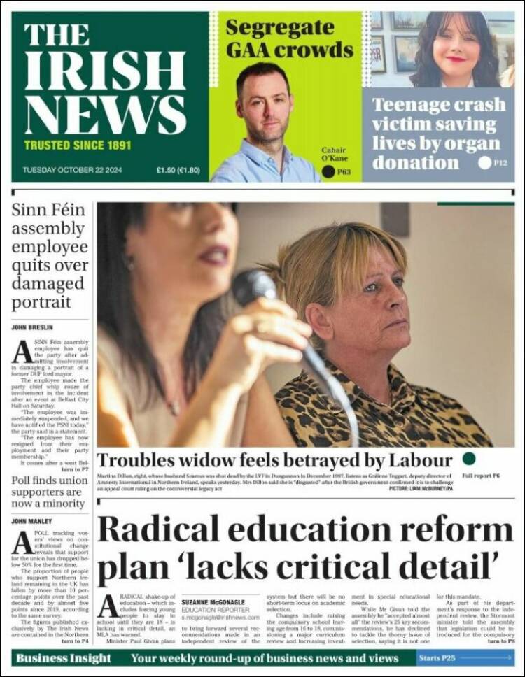 Portada de Irish News (Reino Unido)