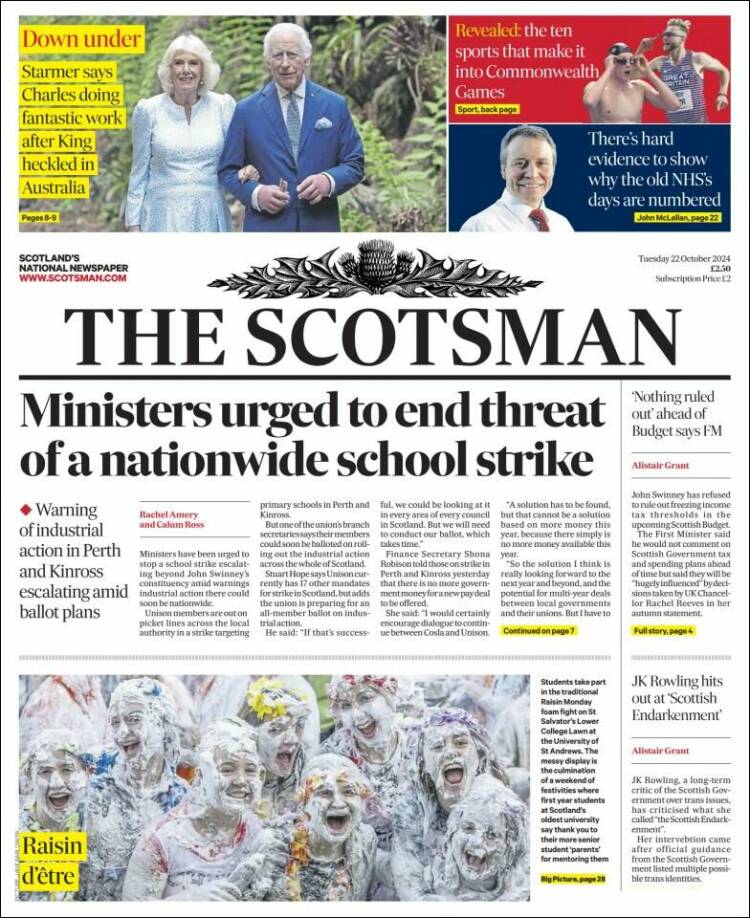 Portada de The Scotsman (Reino Unido)