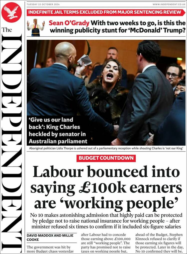 Portada de The Independent (Reino Unido)