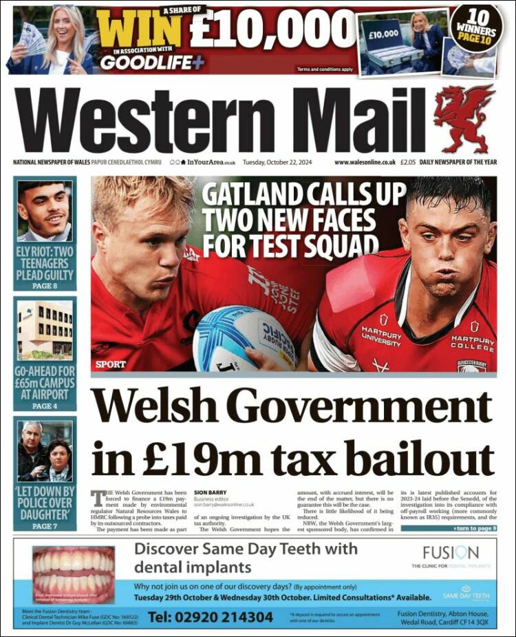 Portada de Western Mail (Reino Unido)