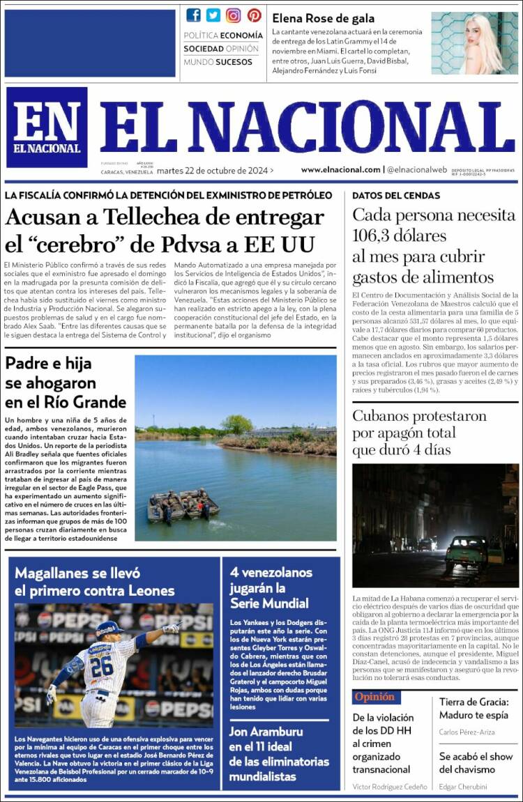 Portada de El Nacional (Venezuela)
