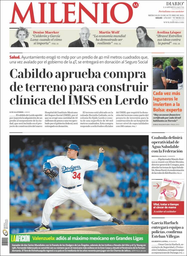 Portada de Milenio - Laguna (Mexique)