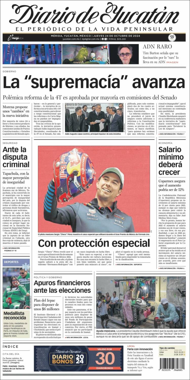 Portada de Diario de Yucatán (México)