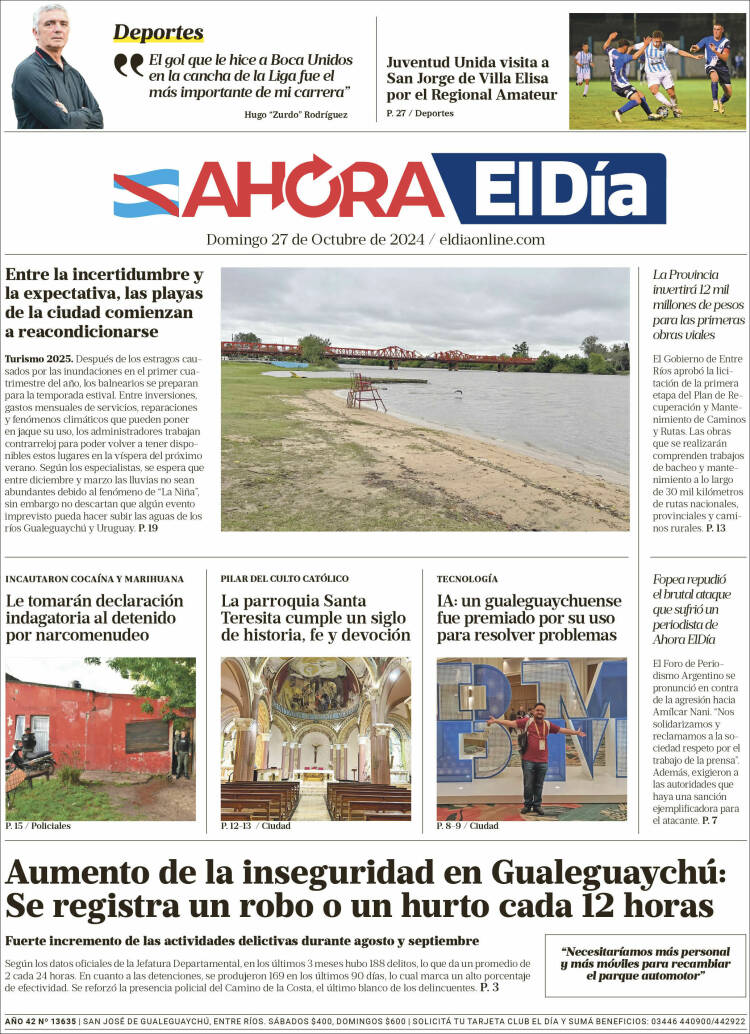 Portada de El Día de Gualeguaychú (Argentina)