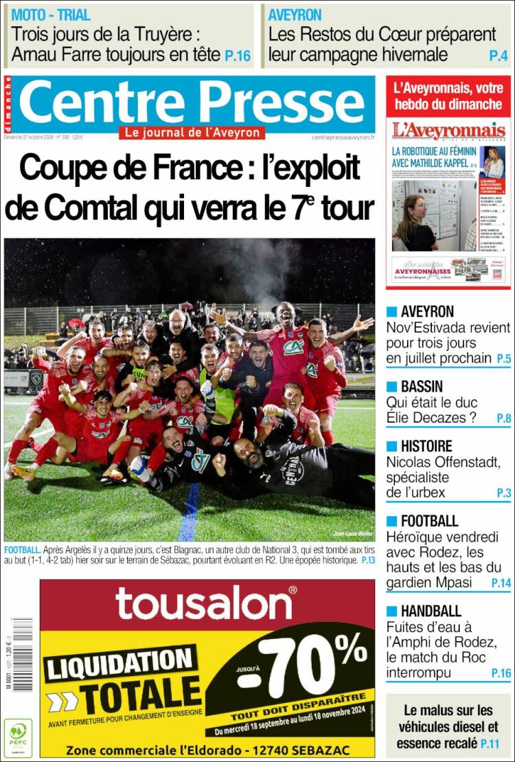 Portada de Centre Presse (Francia)