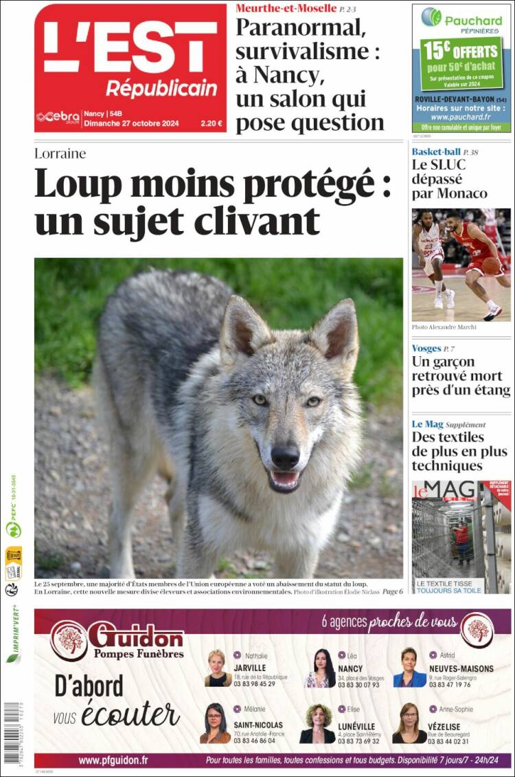 Portada de L'Est Republicain (Francia)