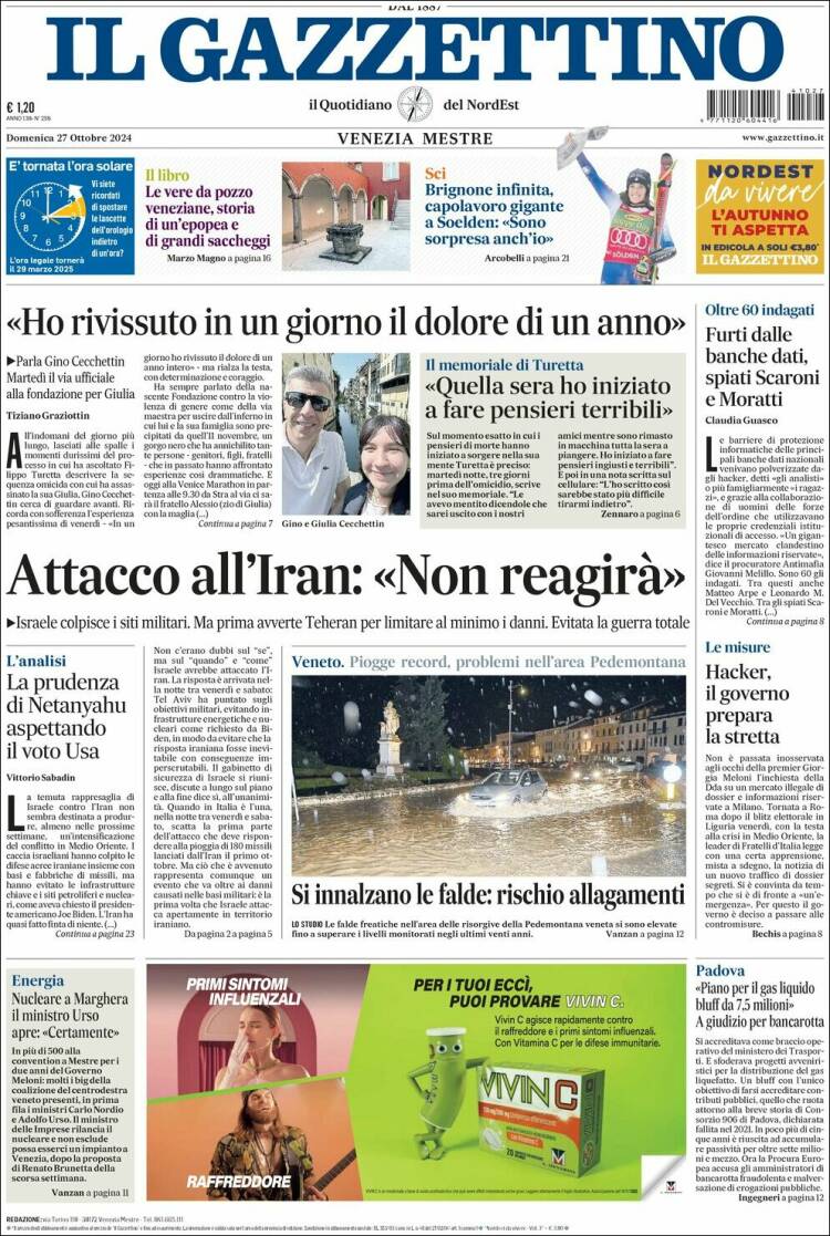 Portada de Il Gazzettino (Italia)
