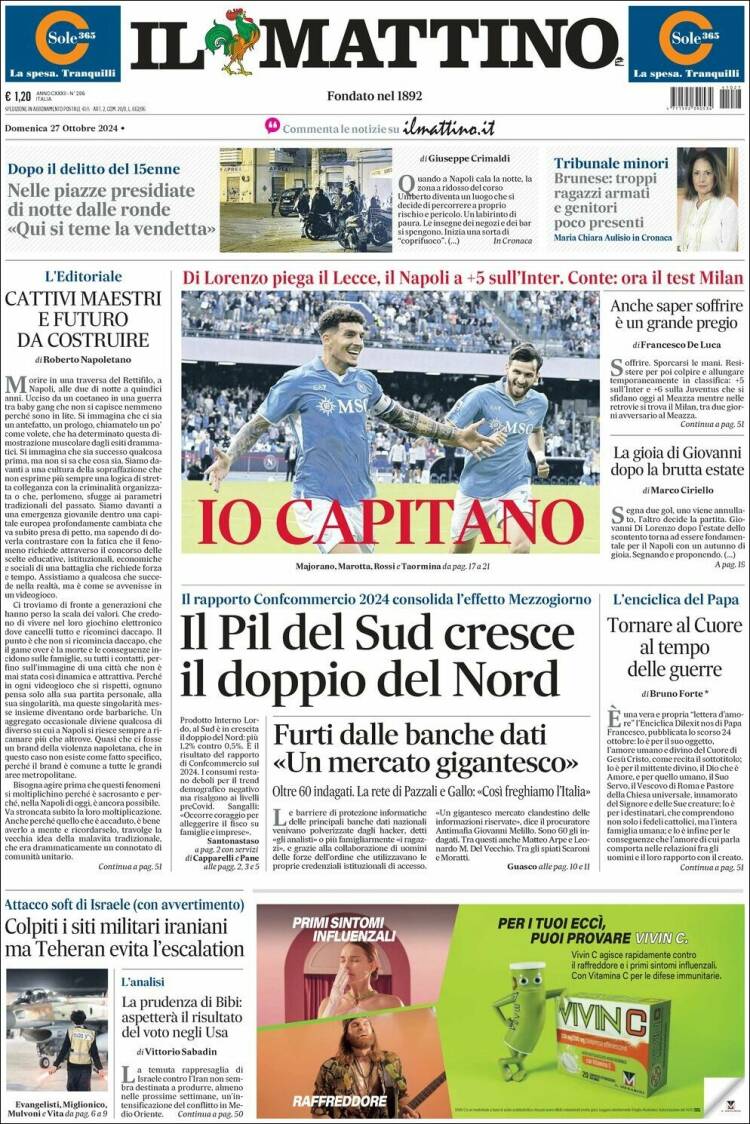 Portada de Il Mattino (Italia)