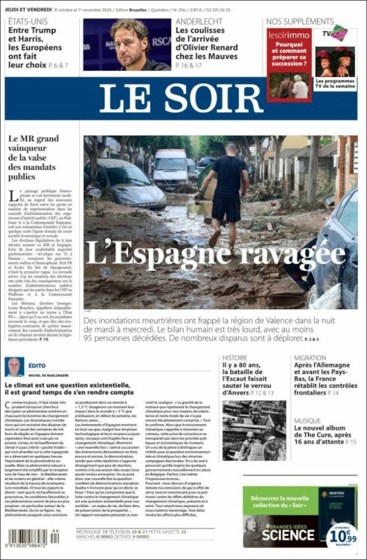 Portada de Le Soir (Bélgica)