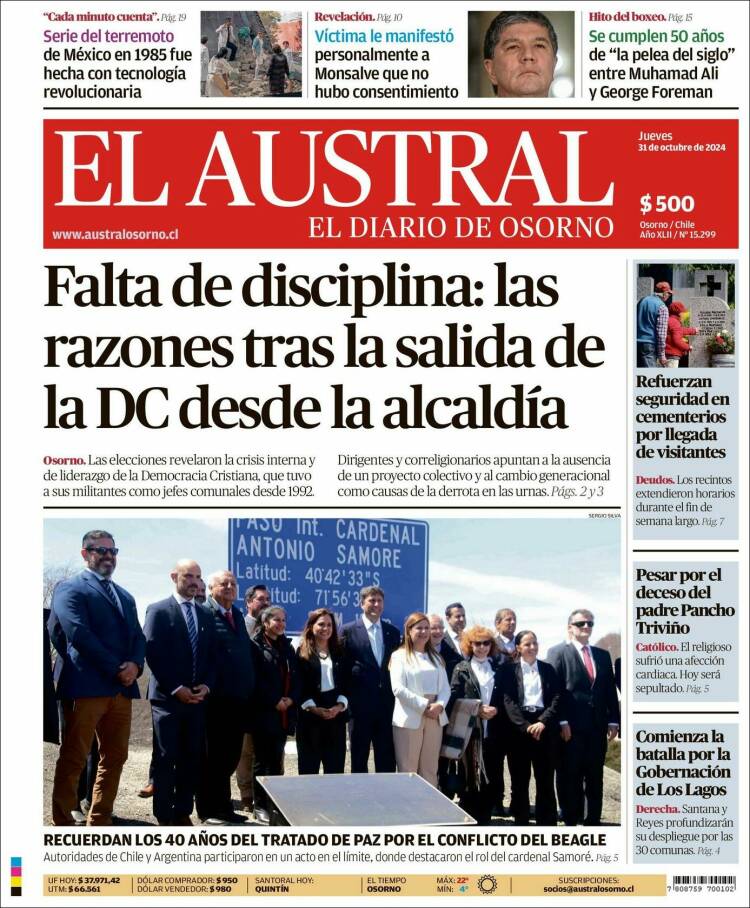 Portada de El Austral de Osorno (Chile)