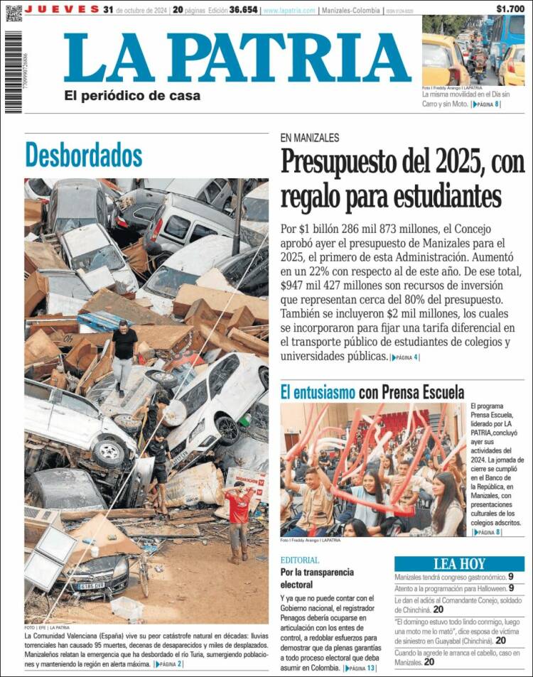 Portada de La Patria (Colombia)