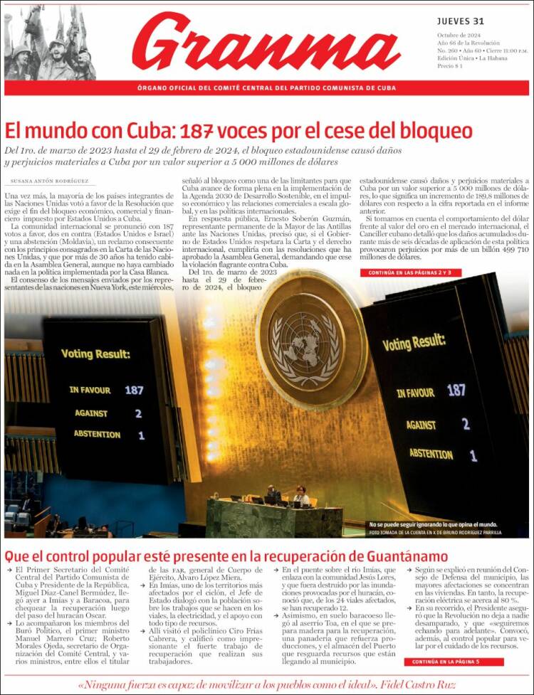 Portada de Granma (Cuba)