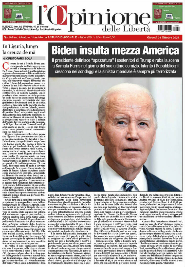 Portada de L'Opinione delle Libertà (Italia)