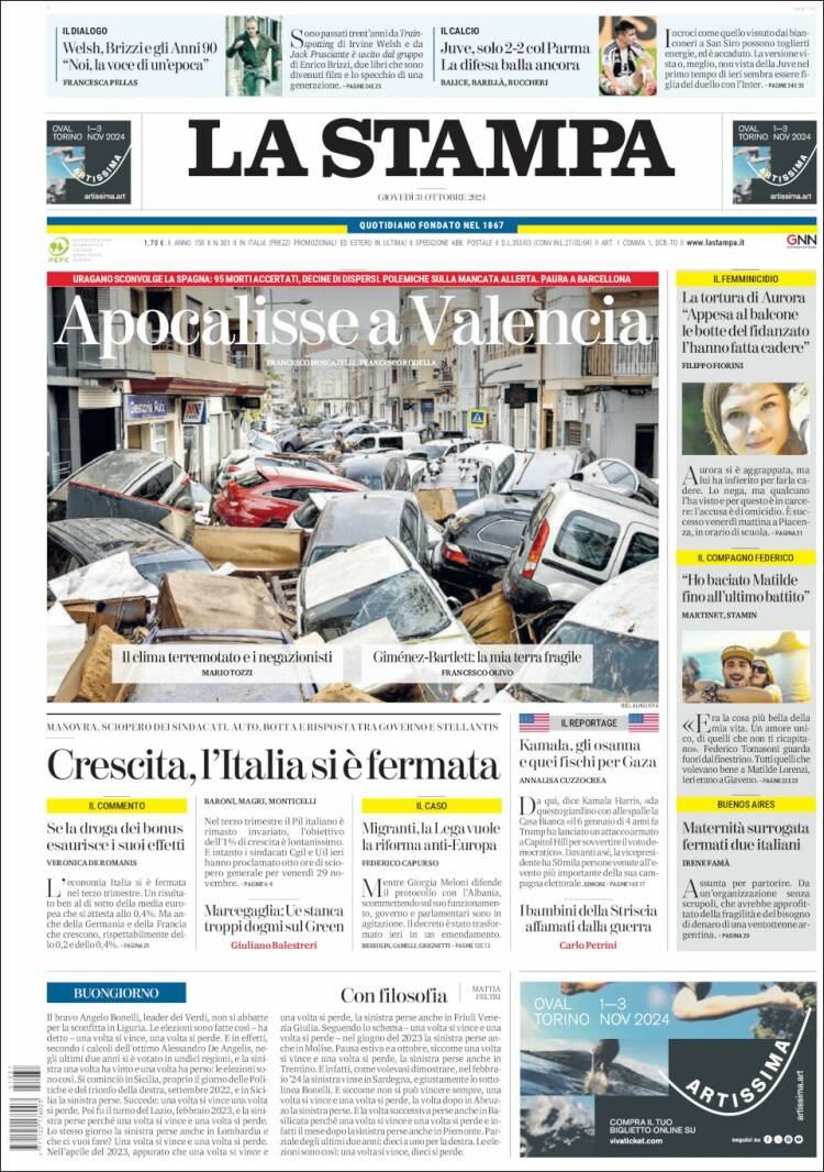 Portada de La Stampa (Italia)
