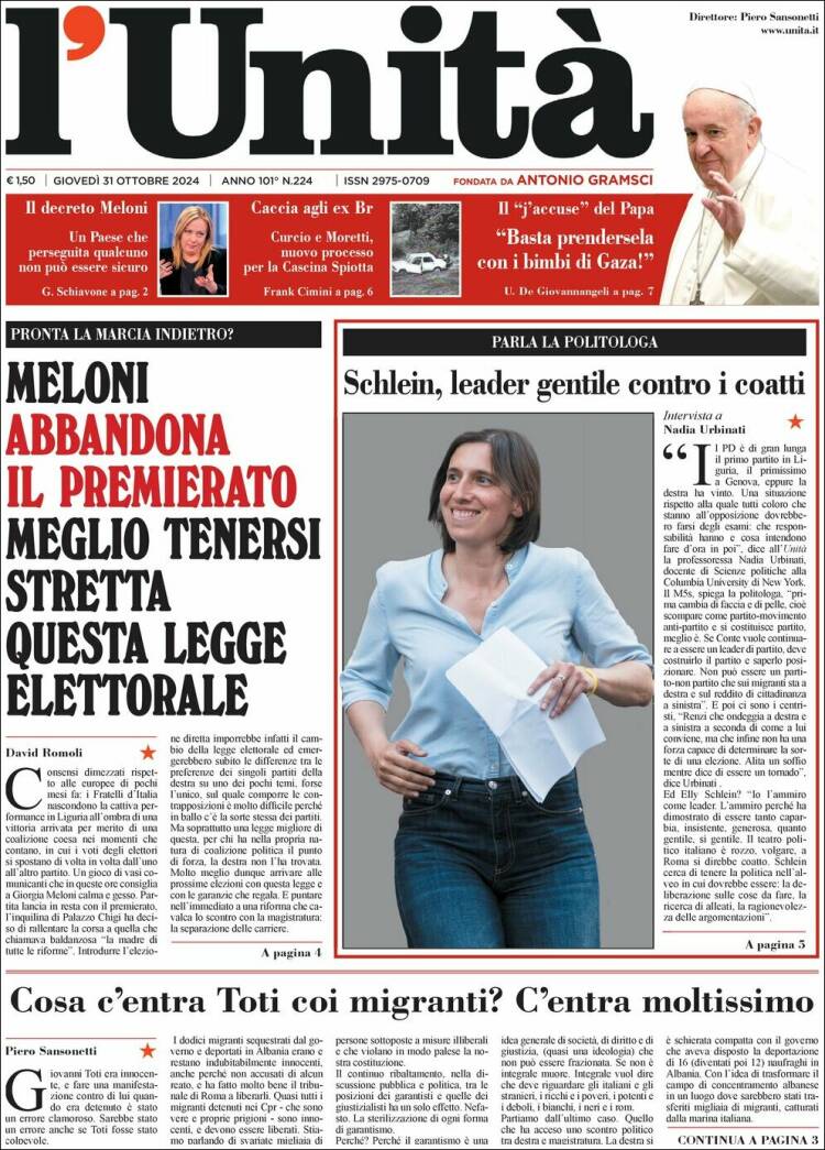 Portada de l'Unità (Italia)