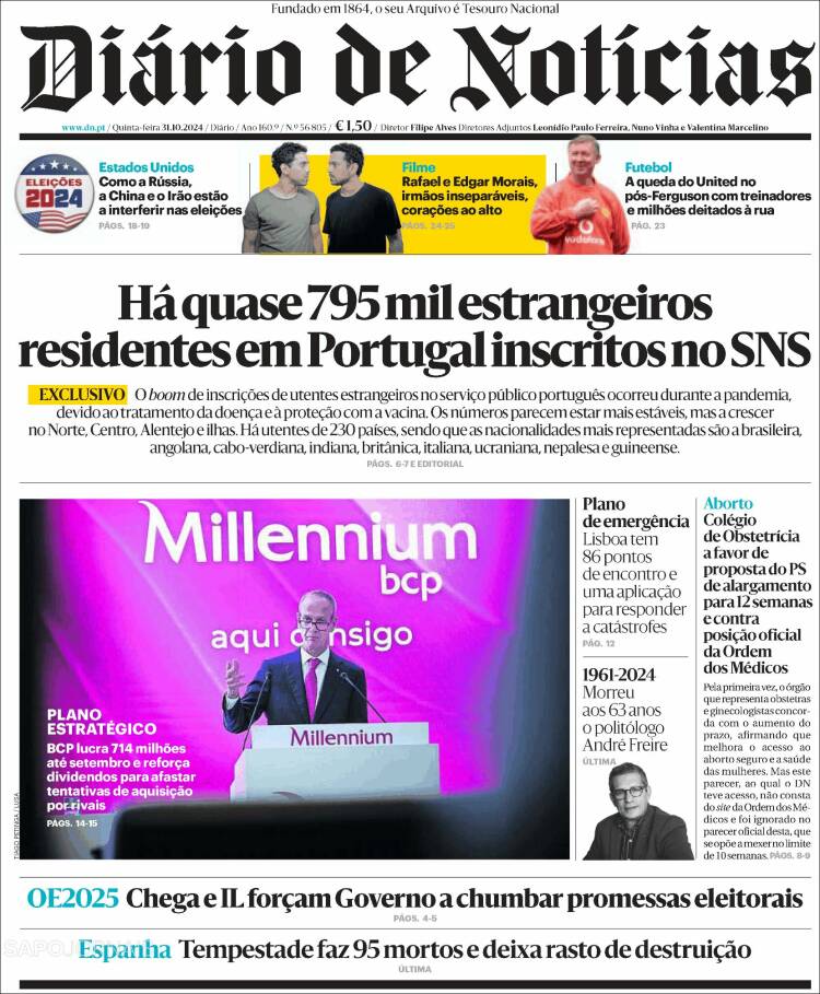 Portada de Diário de Noticias (Portugal)