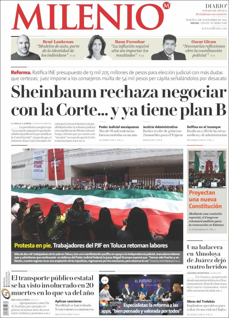 Portada de Milenio - Estado de México (México)