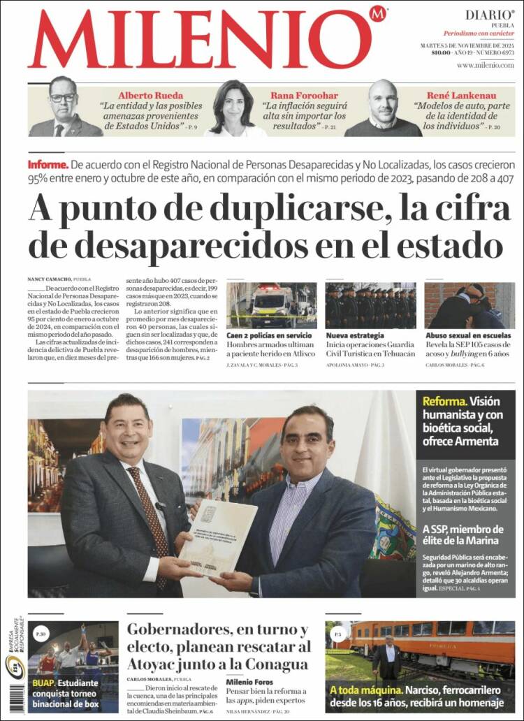 Portada de Milenio de Puebla (México)