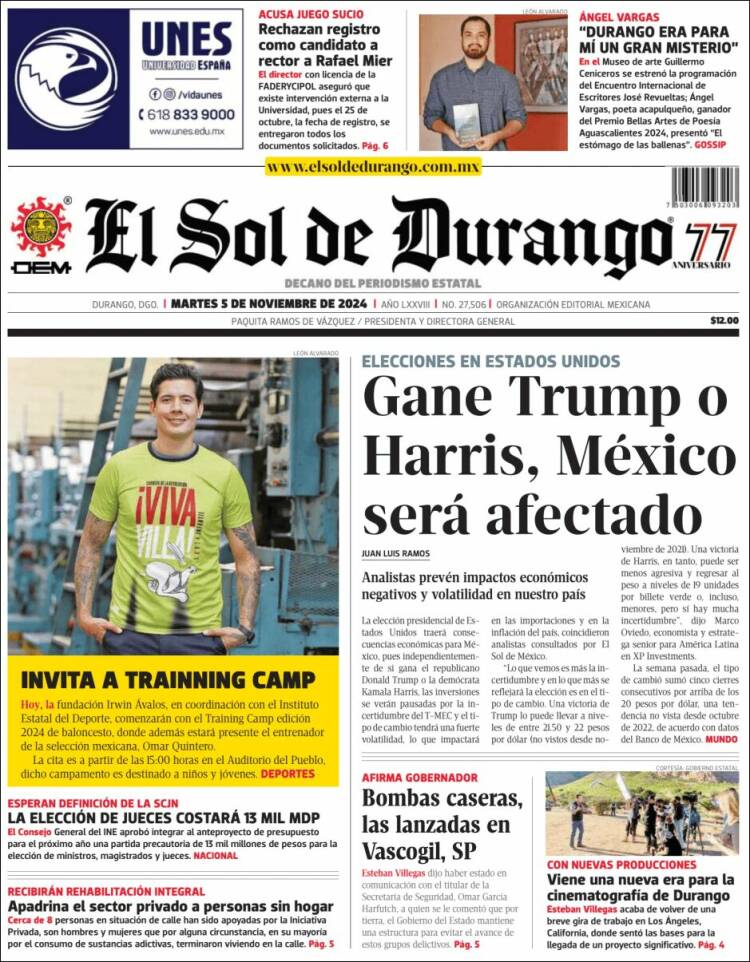 Portada de El Sol de Durango (México)