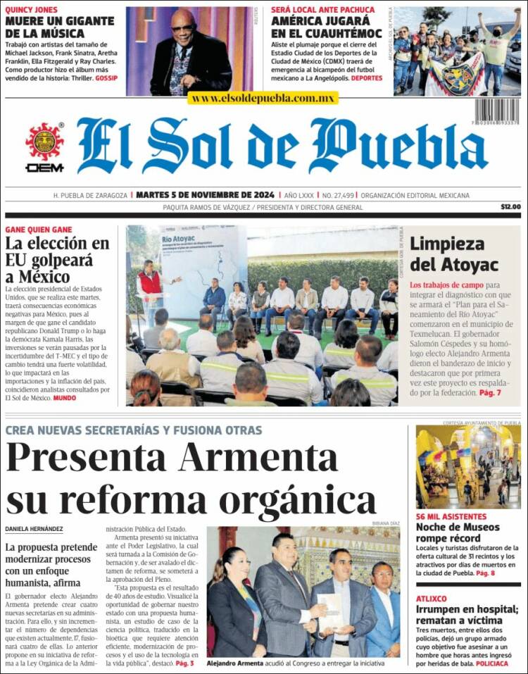 Portada de El Sol de Puebla (México)