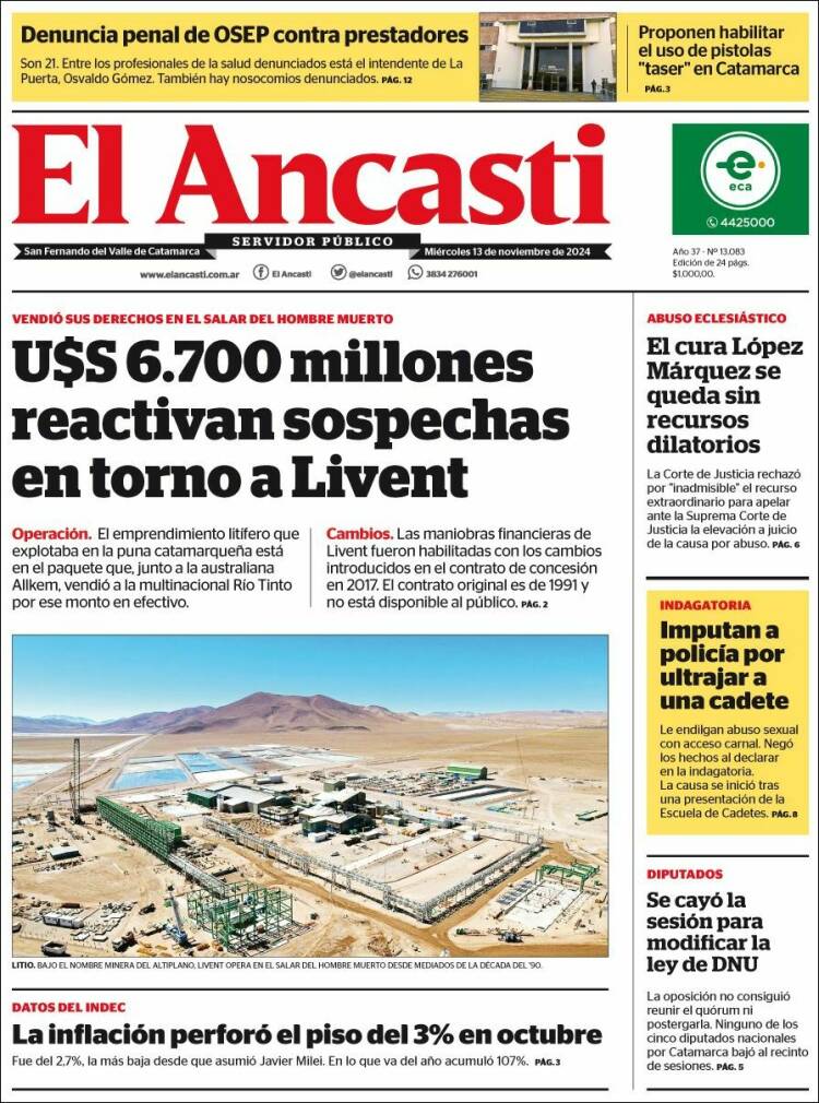 Portada de El Ancasti (Argentina)