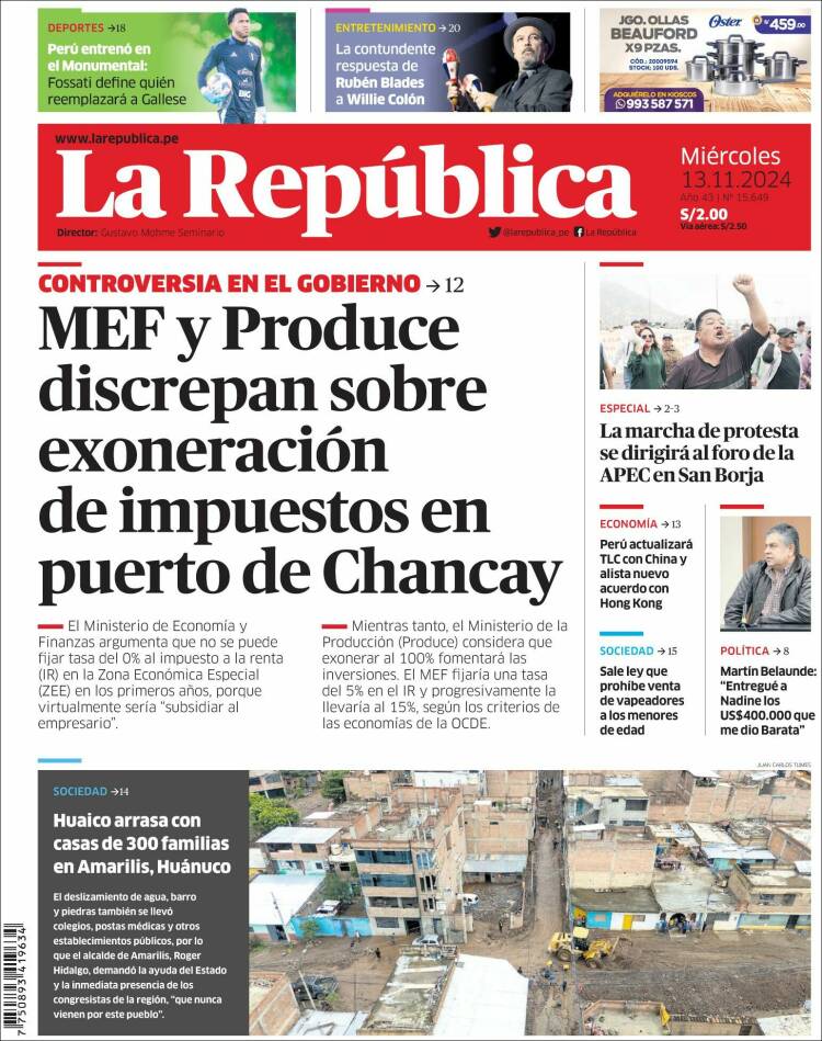 Portada de La Republica (Peru)