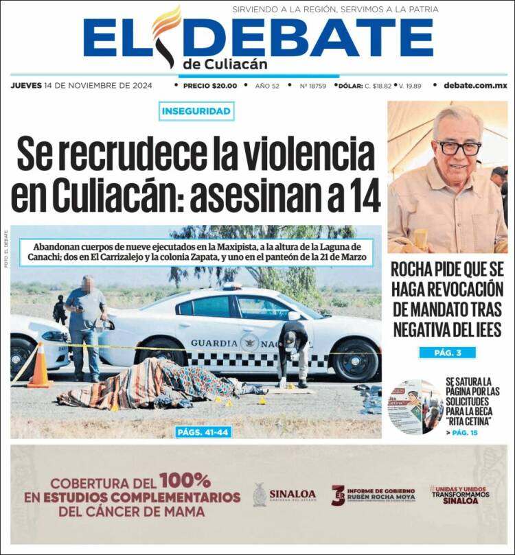 Portada de El Debate de Culiacán (México)