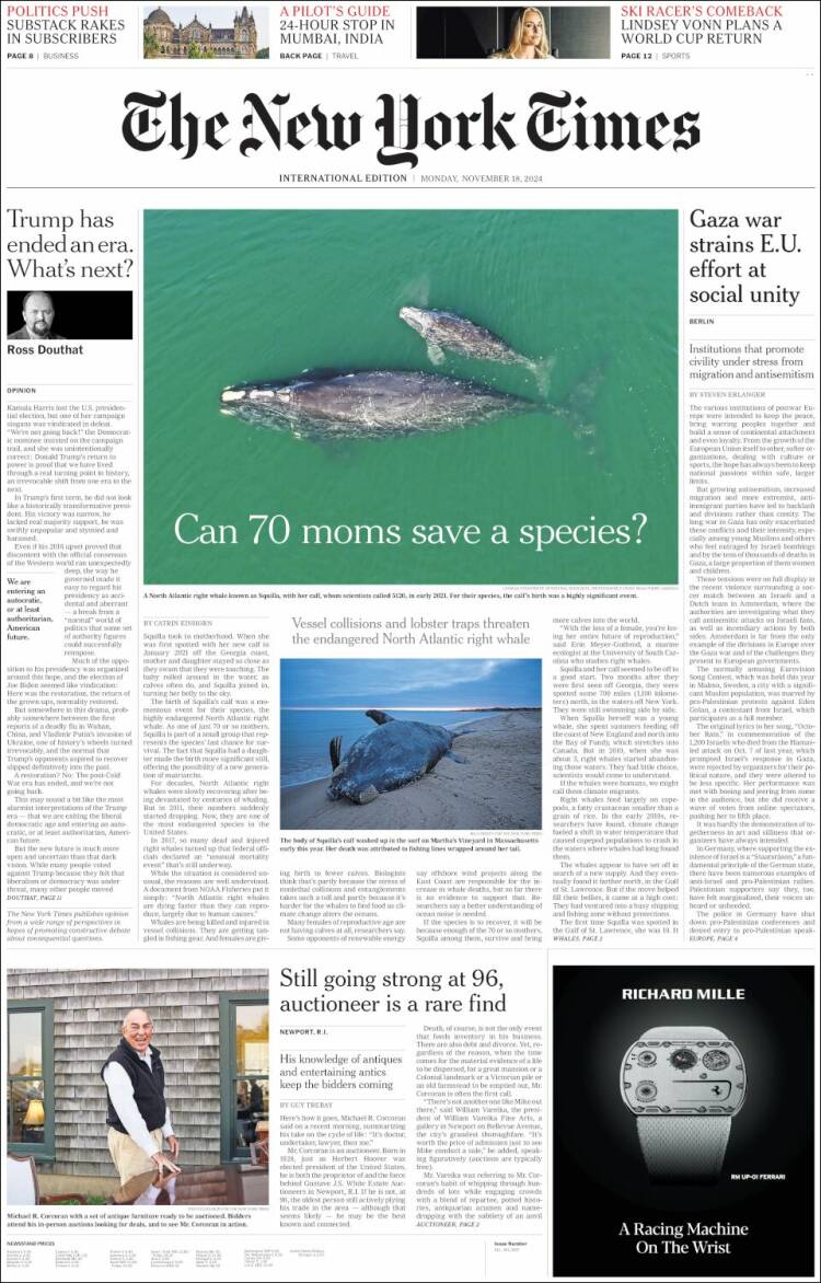 Portada de International New York Times (Europa)