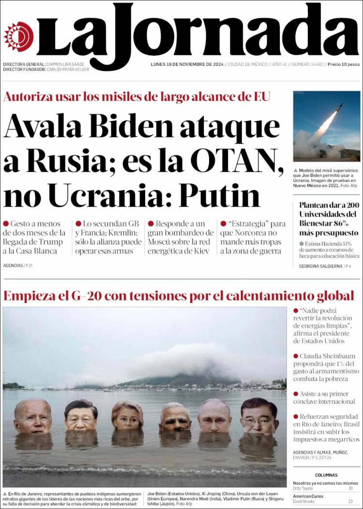 Portada de La Jornada (México)