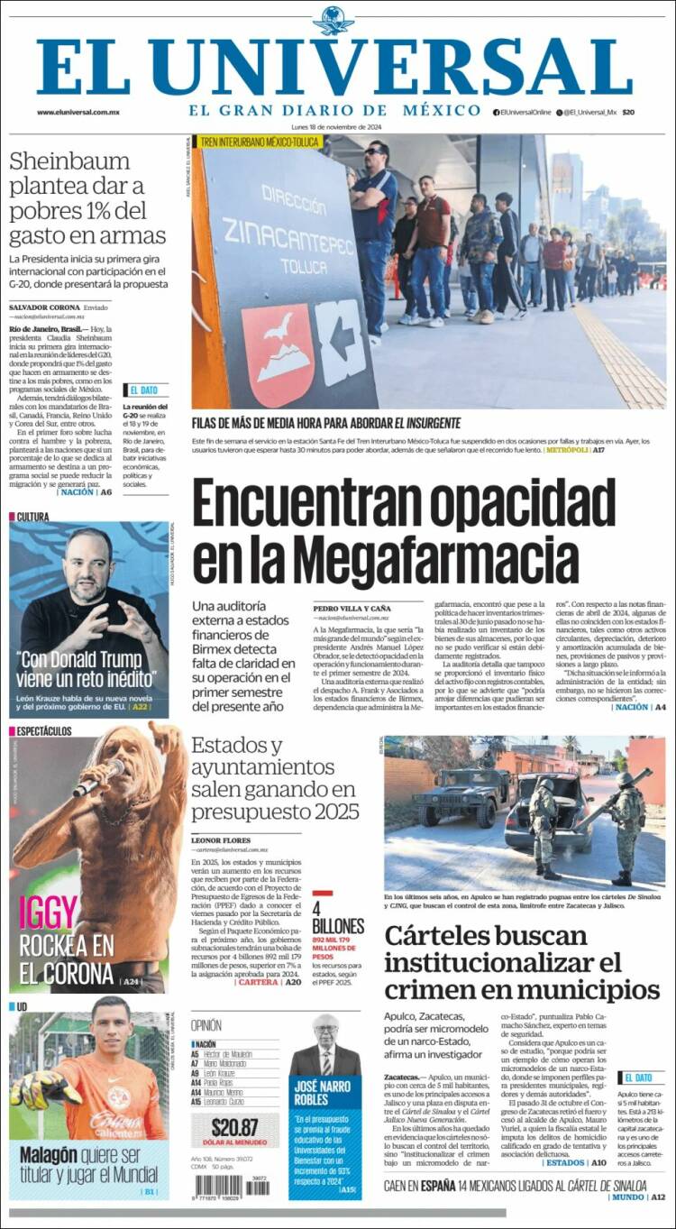 Portada de El Universal (México)