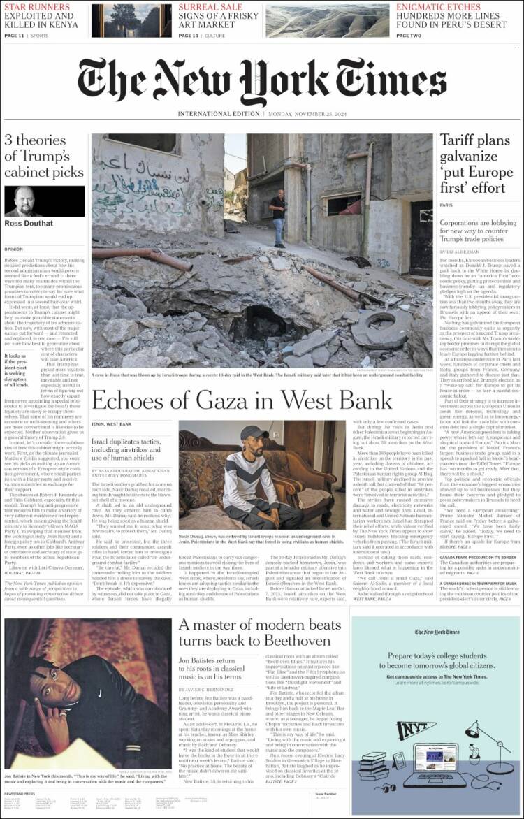 Portada de International New York Times (Europa)