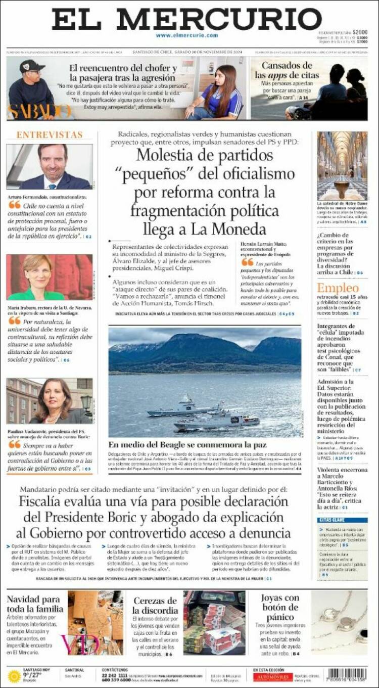 Portada de El Mercurio (Chile)