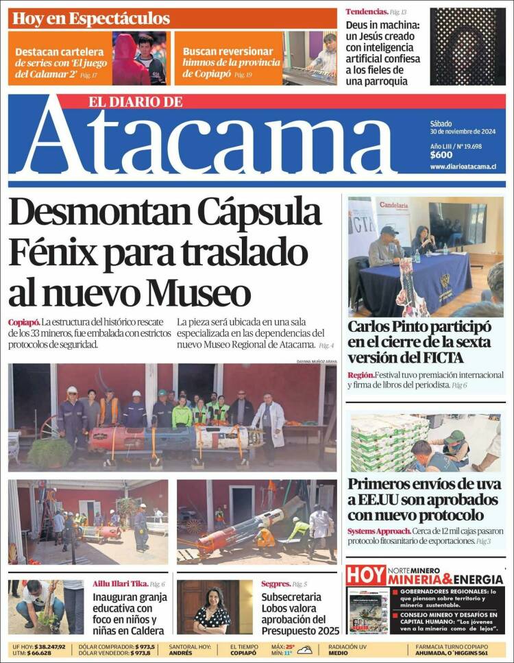 Portada de Diario de Atacama (Chile)