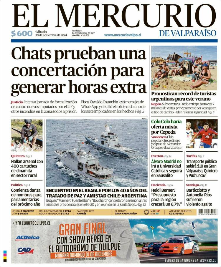 Portada de Mercurio de Valparaiso (Chile)