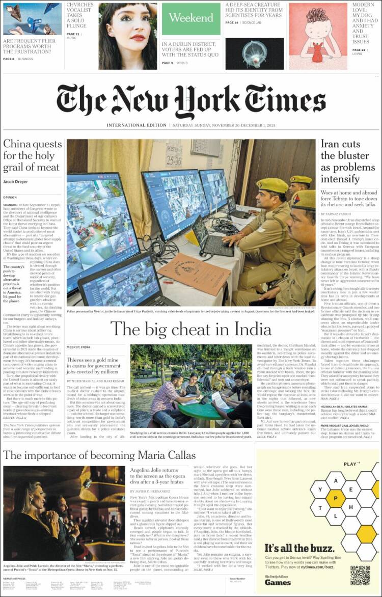 Portada de International New York Times (Europe)