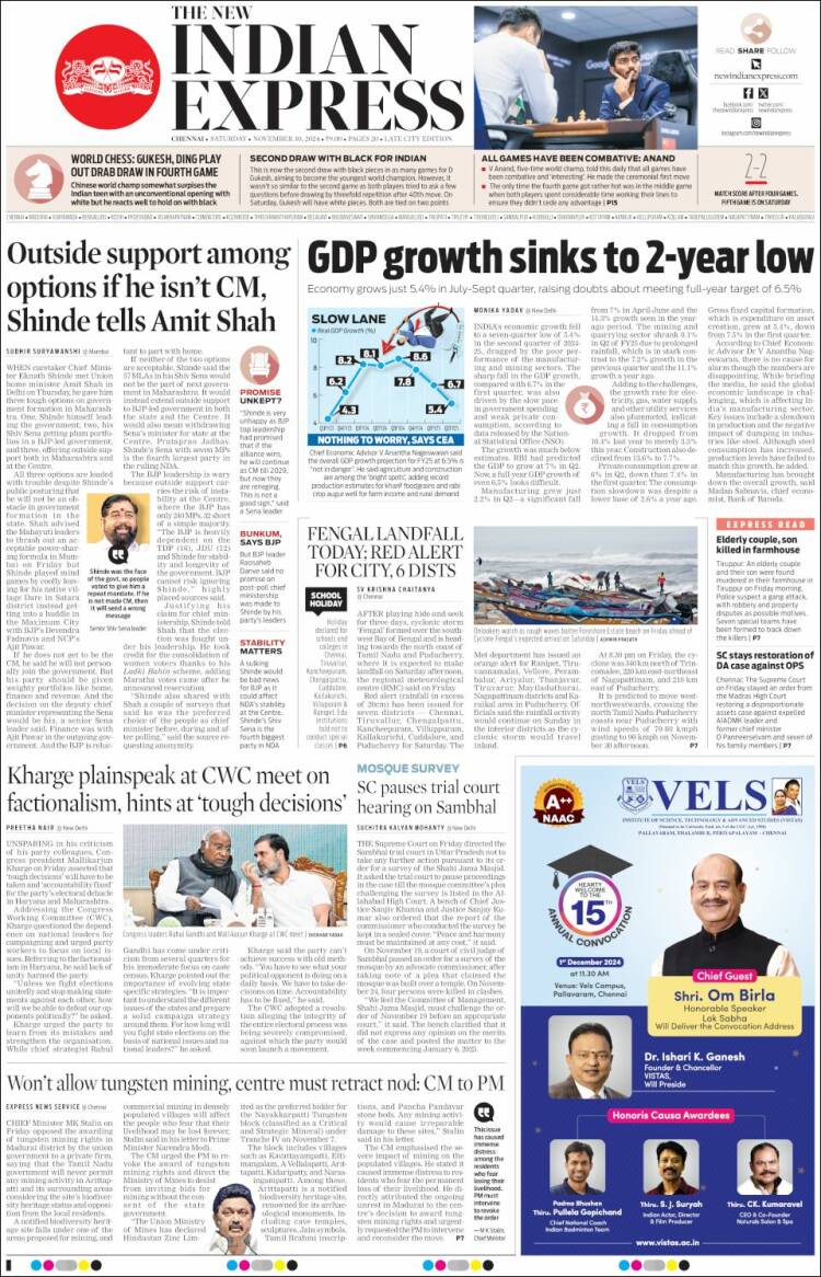 Portada de New Indian Express (India)