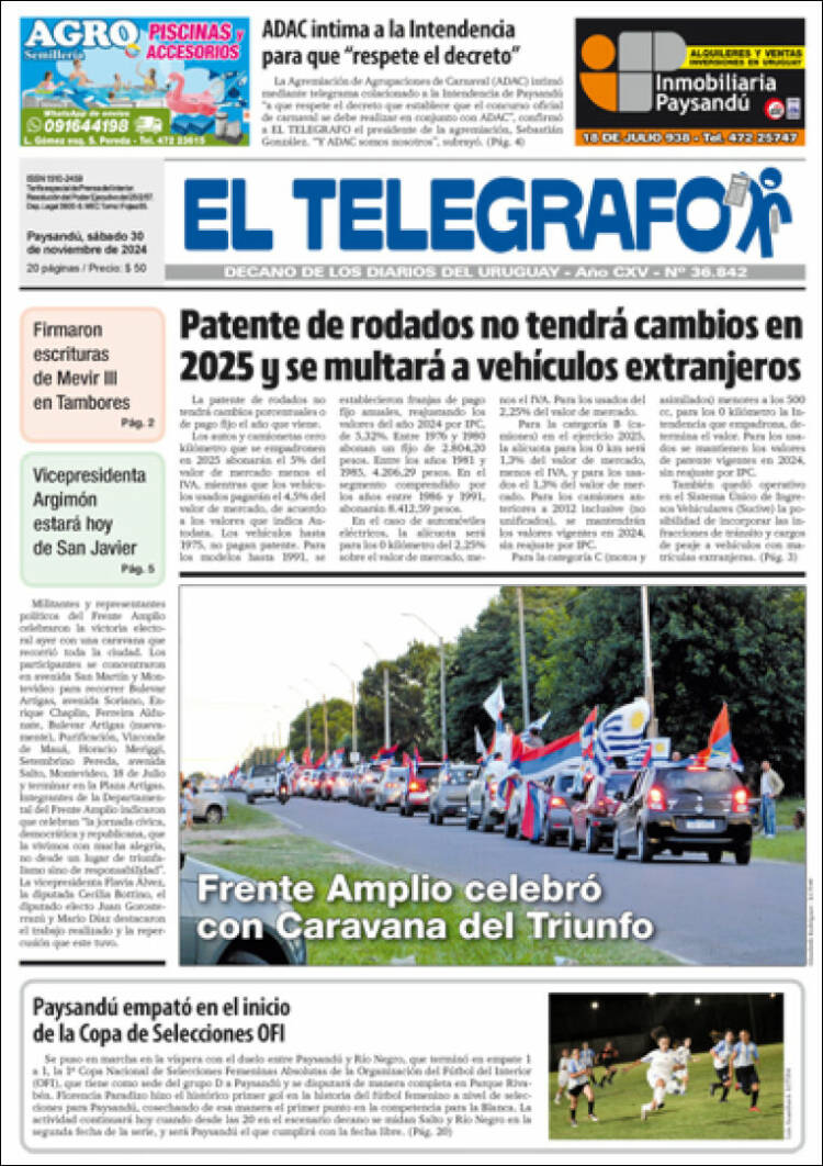 Portada de El Telégrafo (Uruguay)