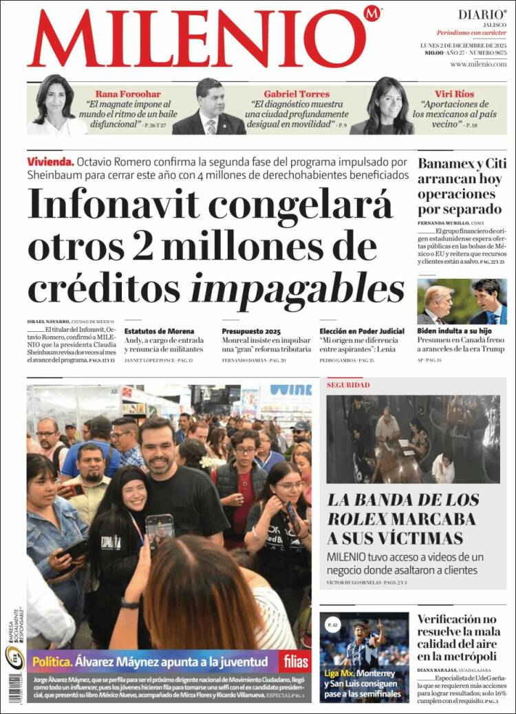 Portada de Milenio - Jalisco (México)