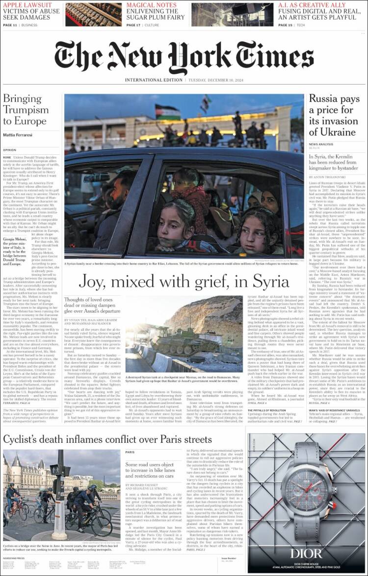 Portada de International New York Times (Europa)