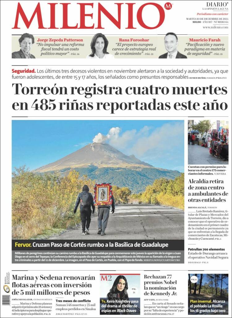 Portada de Milenio - Laguna (México)