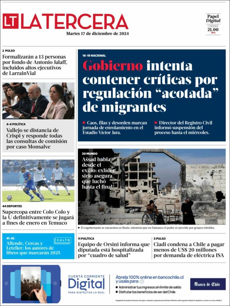 Portada de La Tercera (Chile)