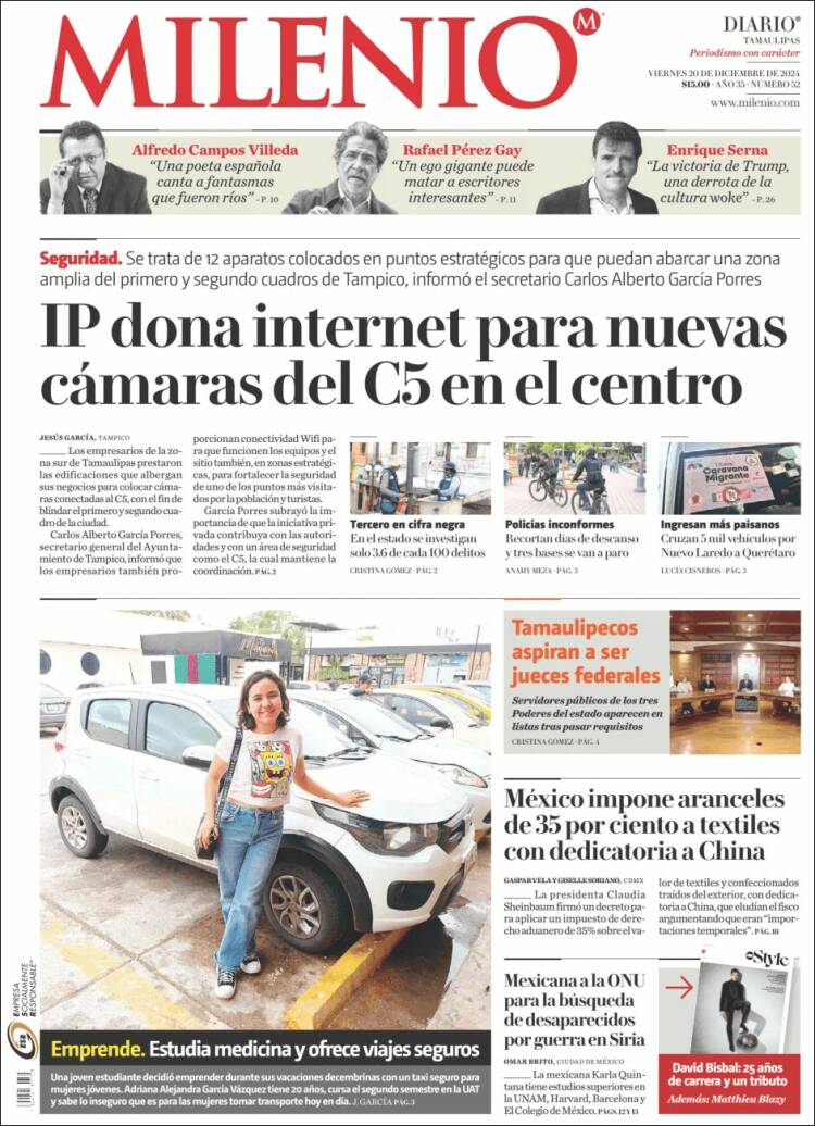 Portada de Milenio - Tamaulipas (México)
