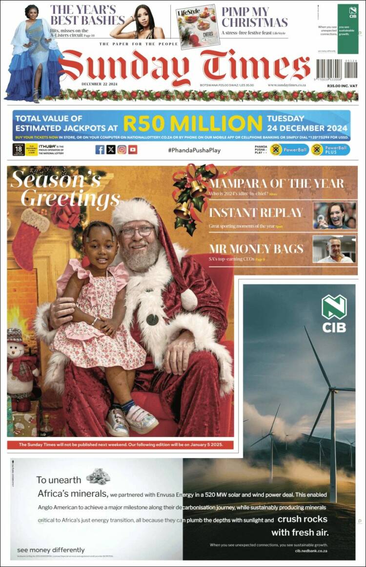 Portada de The Times (South Africa)