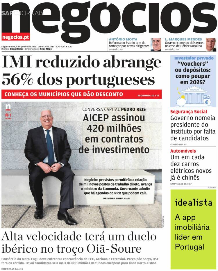 Portada de Jornal de Negócios (Portugal)